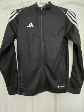 adidas Black Zip-Front Kids Track Jacket with White Stripes